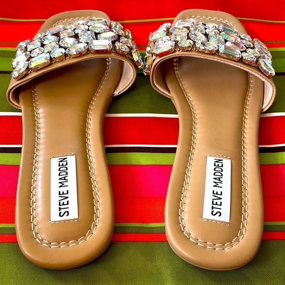 Brand New Steve Madden Malina Jeweled Gem Sparkly Bling Slide Sandals - Picture 9 of 13